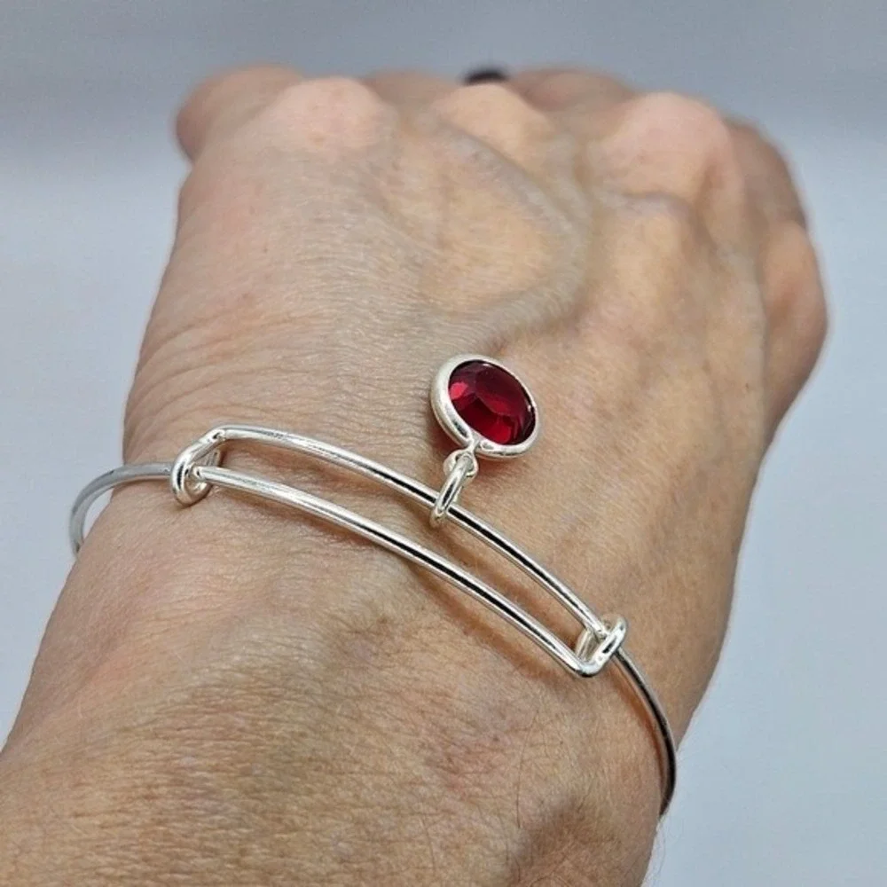 Alex and Ani‎ Red Crystal Expandable Bangle Silver Tone Charm Bracelet USA